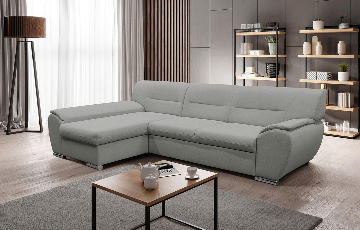 ECKSOFA Hellgrau Flachgewebe  - Silberfarben/Hellgrau, Design, Kunststoff/Textil (167/281cm) - MID.YOU