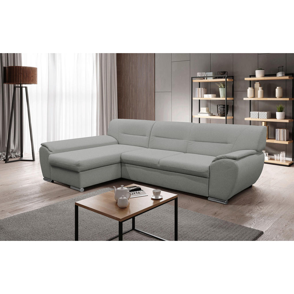 Thumbnail - Mid.you Ecksofa, Hellgrau, Textil, 3-Sitzer, Ottomane links, L-Form, 281x167 cm, Made in EU, Stoffauswahl, seitenverkehr...