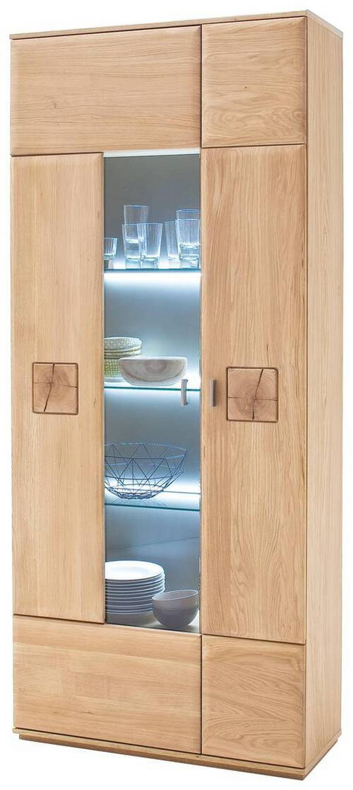 VITRINE in teilmassiv Eiche Eichefarben  - Eichefarben/Nickelfarben, Design, Glas/Holz (90/208/38cm) - Livetastic