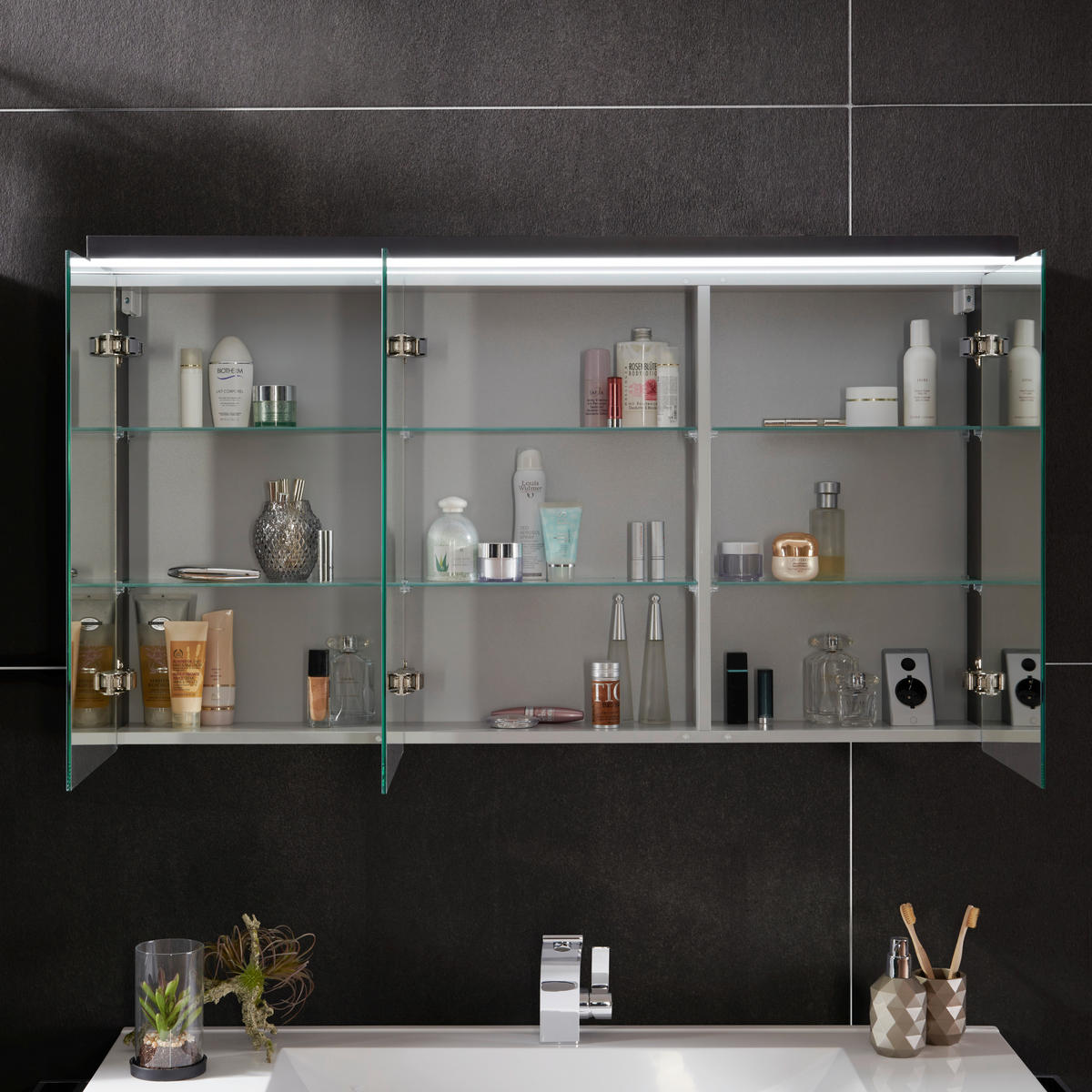 BADEZIMMER  in 122 cm  - Weiß/Grau, Design, Glas/Holzwerkstoff (122cm) - Novel