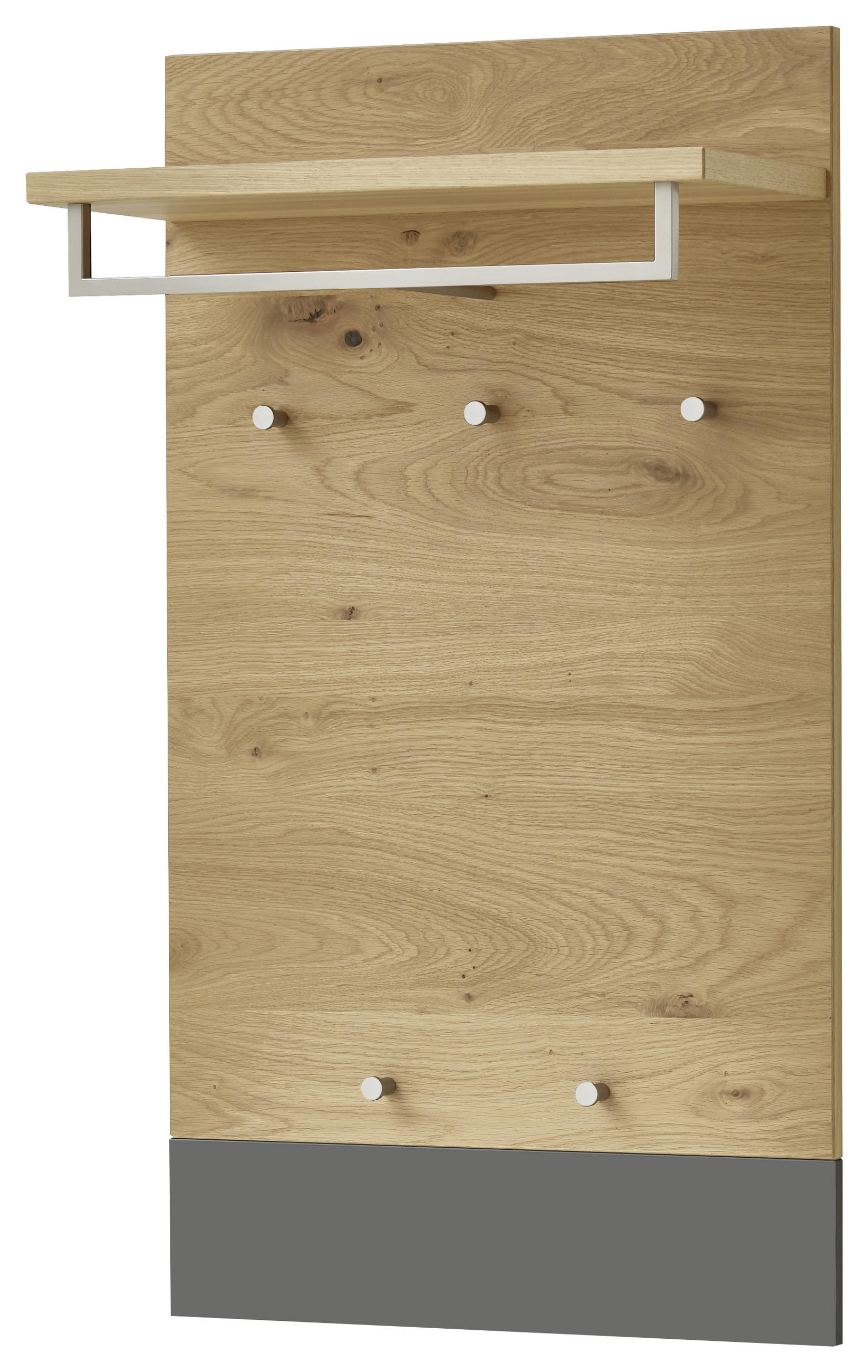 Thumbnail - Garderobenpaneel, Grau, Eiche, Holz, Eiche, Balkeneiche, furniert, 60x106x27 cm, Goldenes M, Made in Germany, DGM-Klimap...