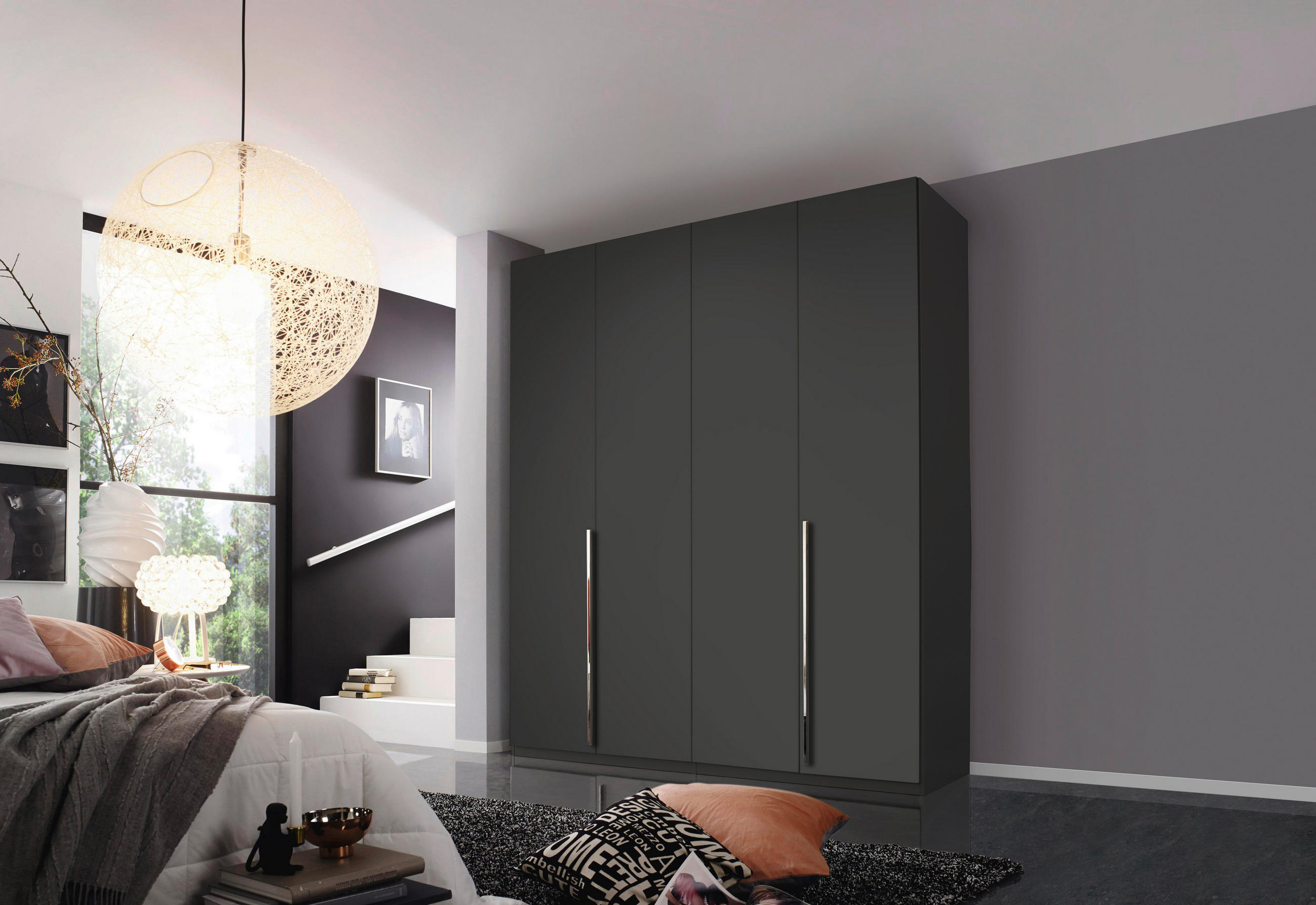 DREHTÜRENSCHRANK 201/223/60 cm 4-türig Graphitfarben  - Chromfarben/Graphitfarben, Design, Holzwerkstoff/Metall (201/223/60cm) - home24