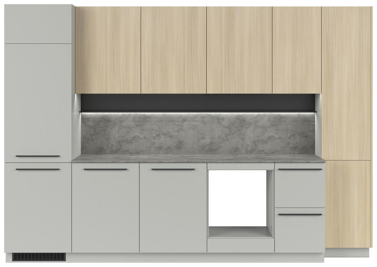 KÜCHENBLOCK 345 cm   in Grau, Eichefarben  - Eichefarben/Schwarz, Basics, Holzwerkstoff/Kunststoff (345cm) - Visiona