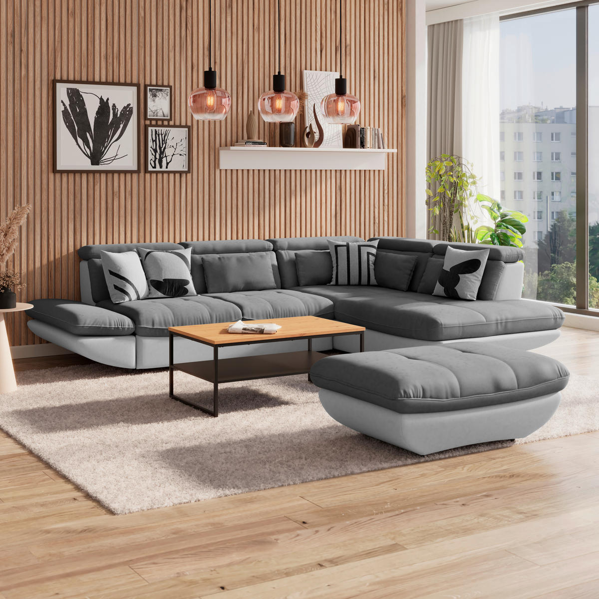 WOHNLANDSCHAFT Hellgrau, Dunkelgrau Mikrofaser  - Dunkelgrau/Hellgrau, MODERN, Kunststoff/Textil (311/233cm) - MID.YOU