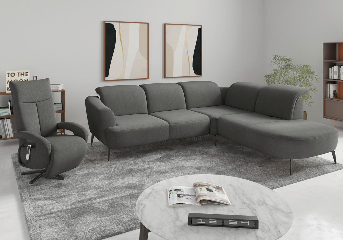 ECKSOFA in Mikrofaser Schlammfarben  - Schlammfarben/Schwarz, Konventionell, Textil/Metall (300/267cm) - Sit & More