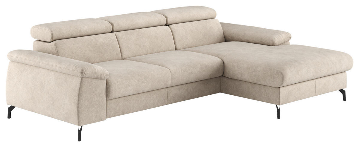 ECKSOFA in Webstoff Beige  - Beige/Schwarz, Design, Textil/Metall (244/166cm) - Livetastic