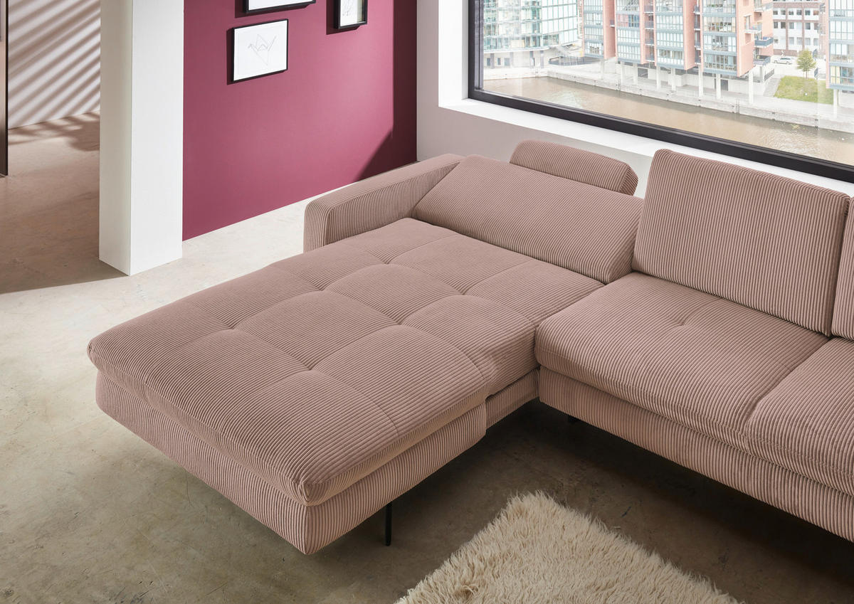 ECKSOFA Altrosa Cord  - Schwarz/Altrosa, Design, Textil/Metall (178/302cm) - Carryhome