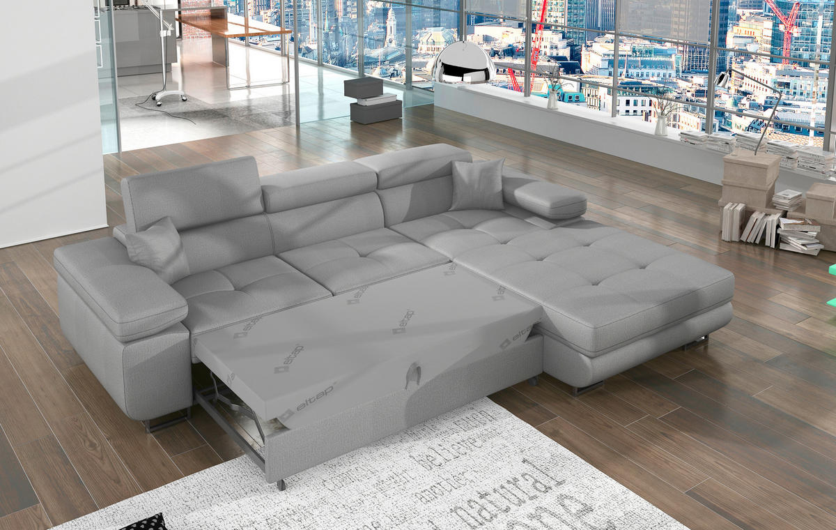 ECKSOFA in Samt Hellgrau  289/203 cm  - Chromfarben/Hellgrau, Design, Textil/Metall (289/203cm) - MID.YOU