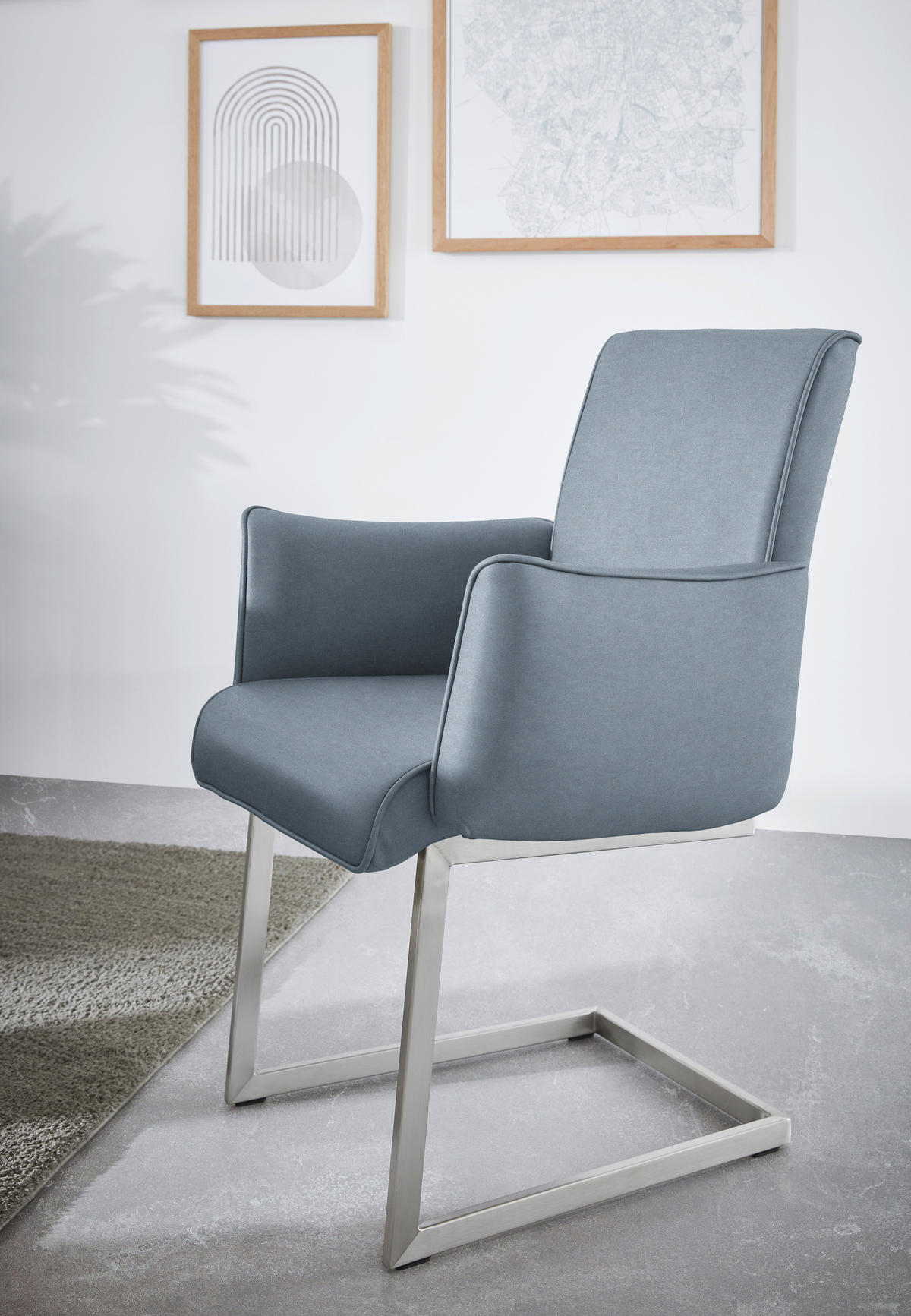 ARMLEHNSTUHL  in Stahl Mikrofaser  - Blau/Edelstahlfarben, Design, Holzwerkstoff/Textil (63/91/60cm) - Dieter Knoll
