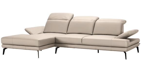 ECKSOFA in Echtleder Creme  - Creme/Schwarz, Design, Leder/Metall (184/288cm) - Novel