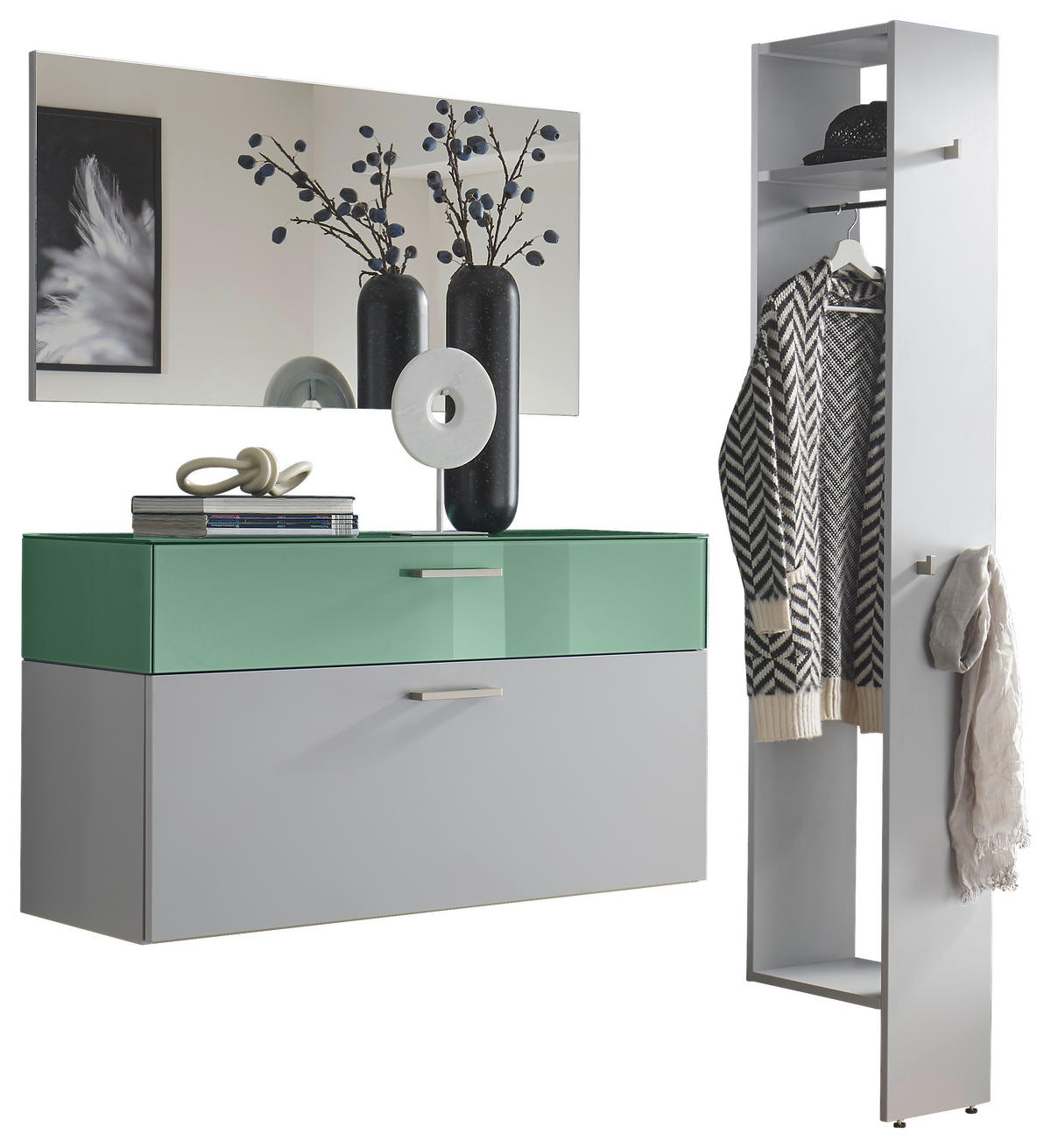 GARDEROBE 4-teilig  in 160/200/40 cm  - Sandfarben/Jadegrün, Design, Glas/Holzwerkstoff (160/200/40cm) - Musterring