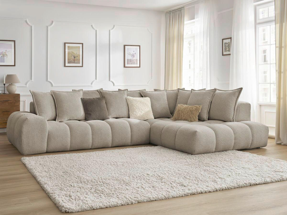 ECKSOFA Ottomane rechts  EVEREST Taupe Flachgewebe  - Taupe/Schwarz, MODERN, Kunststoff/Textil (352/210cm) - Livetastic