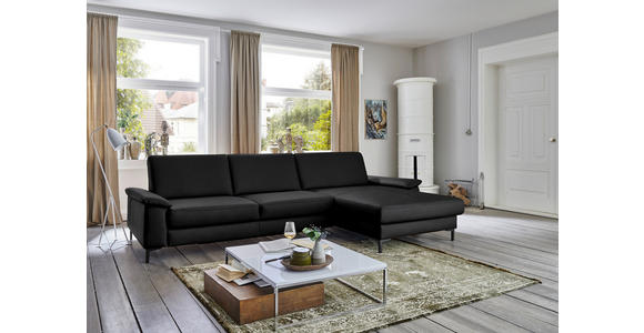 ECKSOFA in Echtleder Schwarz  - Schwarz, Design, Leder/Metall (334/176cm) - Dieter Knoll