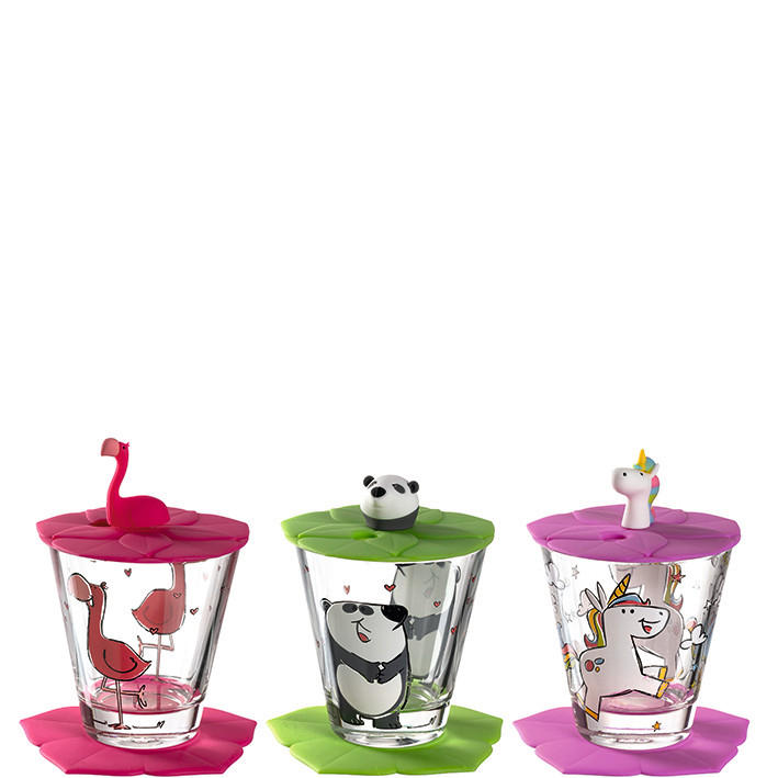KINDER-GLÄSERSET Bambini  9-teilig  - Pink/Multicolor, KONVENTIONELL, Glas/Kunststoff (21/10/11cm) - Leonardo