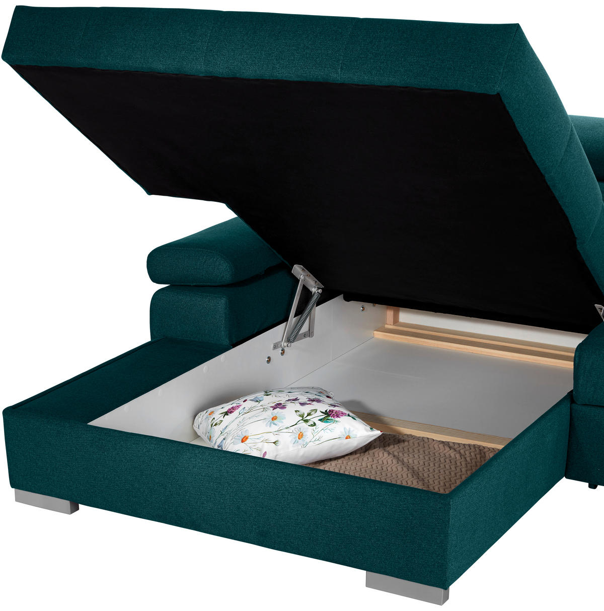 ECKSOFA in Velours Dunkelgrün  - Dunkelgrün/Silberfarben, Design, Holz/Textil (183/292cm) - Livetastic