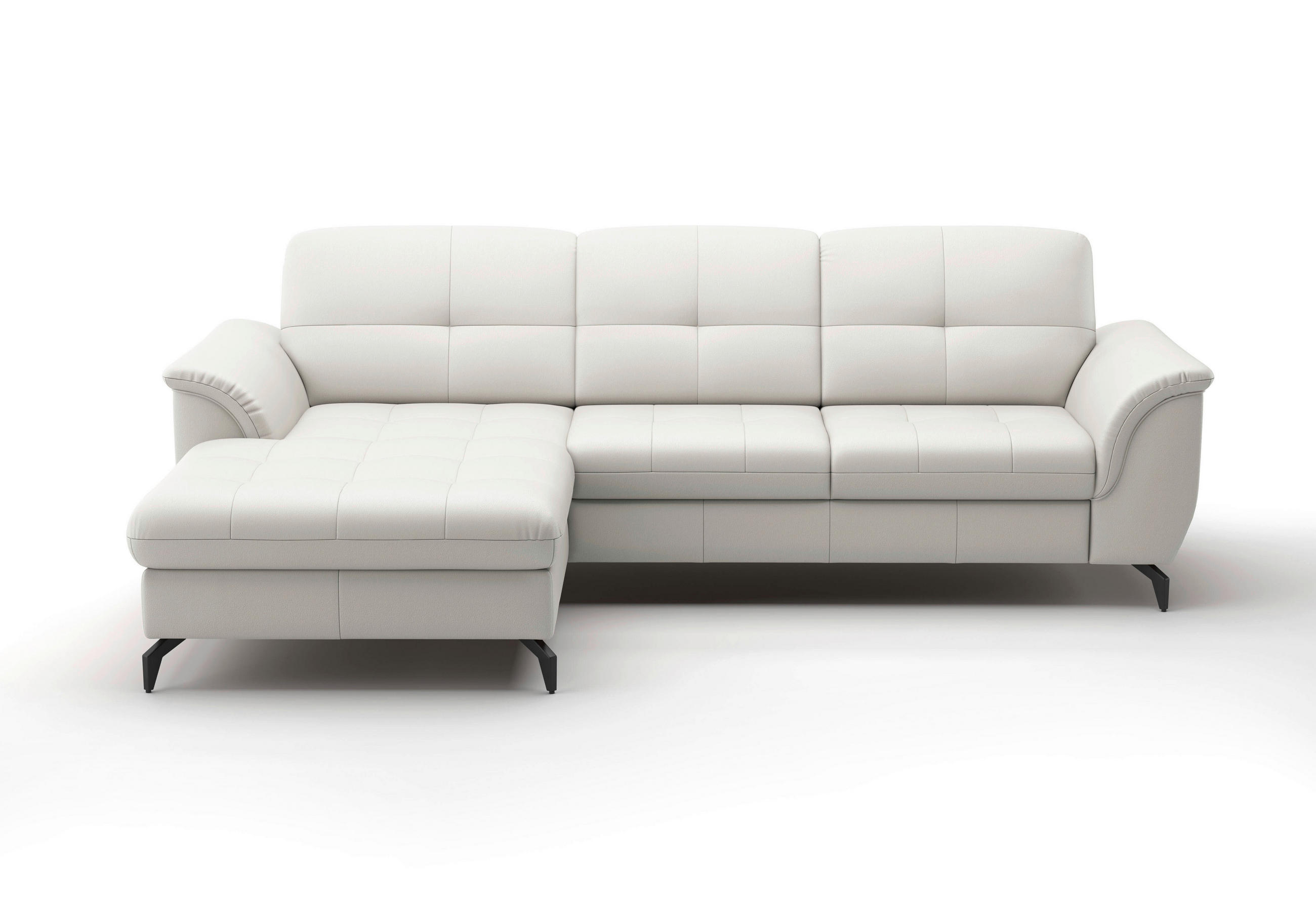 ECKSOFA in Echtleder Weiß  164/262 cm  - Schwarz/Weiß, MODERN, Leder/Metall (164/262cm) - Sit & More