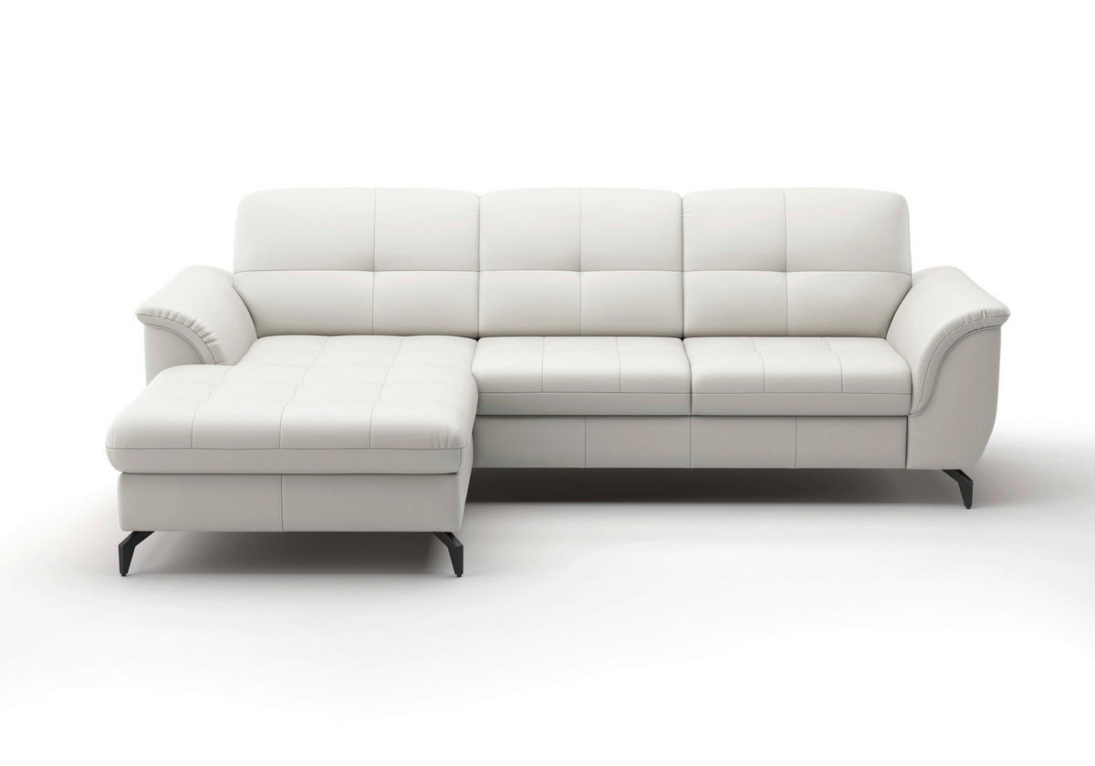 ECKSOFA in Echtleder Weiß  164/262 cm  - Schwarz/Weiß, MODERN, Leder/Metall (164/262cm) - Sit & More