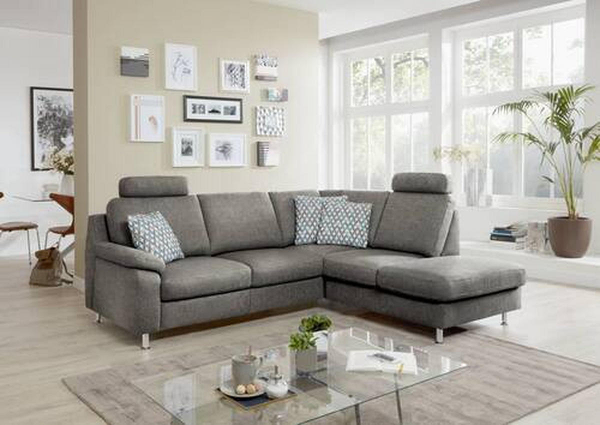 ECKSOFA in Webstoff Dunkelgrau  - Dunkelgrau/Alufarben, Konventionell, Textil/Metall (241/200cm) - Beldomo System