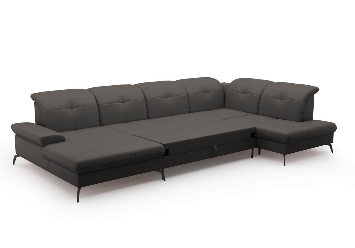 WOHNLANDSCHAFT in Echtleder Anthrazit  - Anthrazit/Schwarz, Konventionell, Leder/Metall (185/357/231cm) - Sit & More