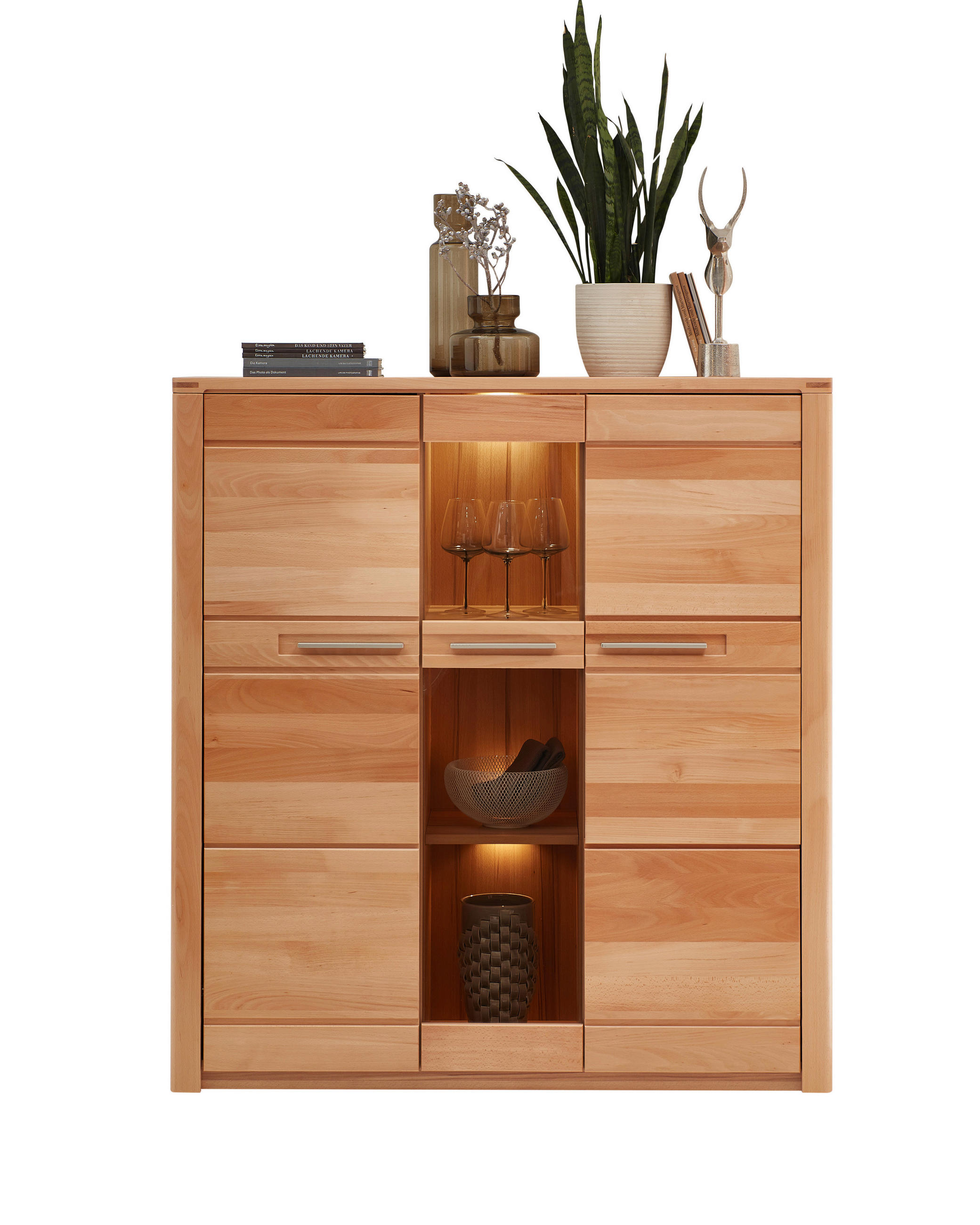 HIGHBOARD Kernbuche  127/137/40 cm  - Edelstahlfarben/Kernbuche, Natur, Glas/Holz (127/137/40cm) - Carryhome