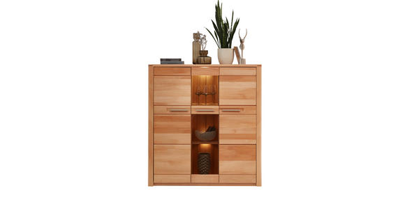 HIGHBOARD Kernbuche  127/137/40 cm  - Edelstahlfarben/Kernbuche, Natur, Glas/Holz (127/137/40cm) - Carryhome