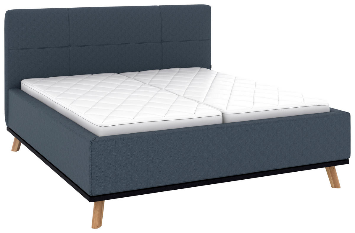 POLSTERBETT 180/200 cm,  in Dunkelblau, Matratze, Lattenrost, Bettkasten, H3 + H3 = fest  - Eichefarben/Weiß, Design, Holz/Textil (180/200cm) - Musterring