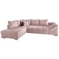 ECKSCHLAFSOFA in Rosa Textil   - Silberfarben/Rosa, Design, Holz/Textil (202/298cm) - MID.YOU