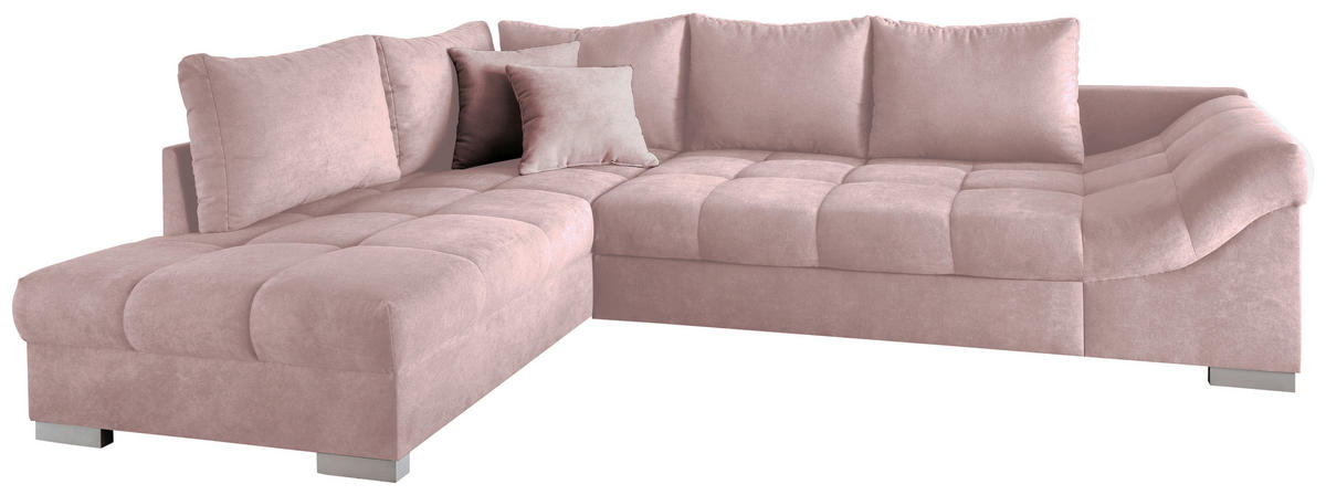 ECKSCHLAFSOFA in Rosa Textil   - Silberfarben/Rosa, Design, Holz/Textil (202/298cm) - MID.YOU