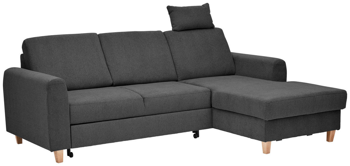 ECKSOFA Anthrazit Flachgewebe  - Anthrazit/Buchefarben, KONVENTIONELL, Holz/Textil (241/166cm) - Carryhome