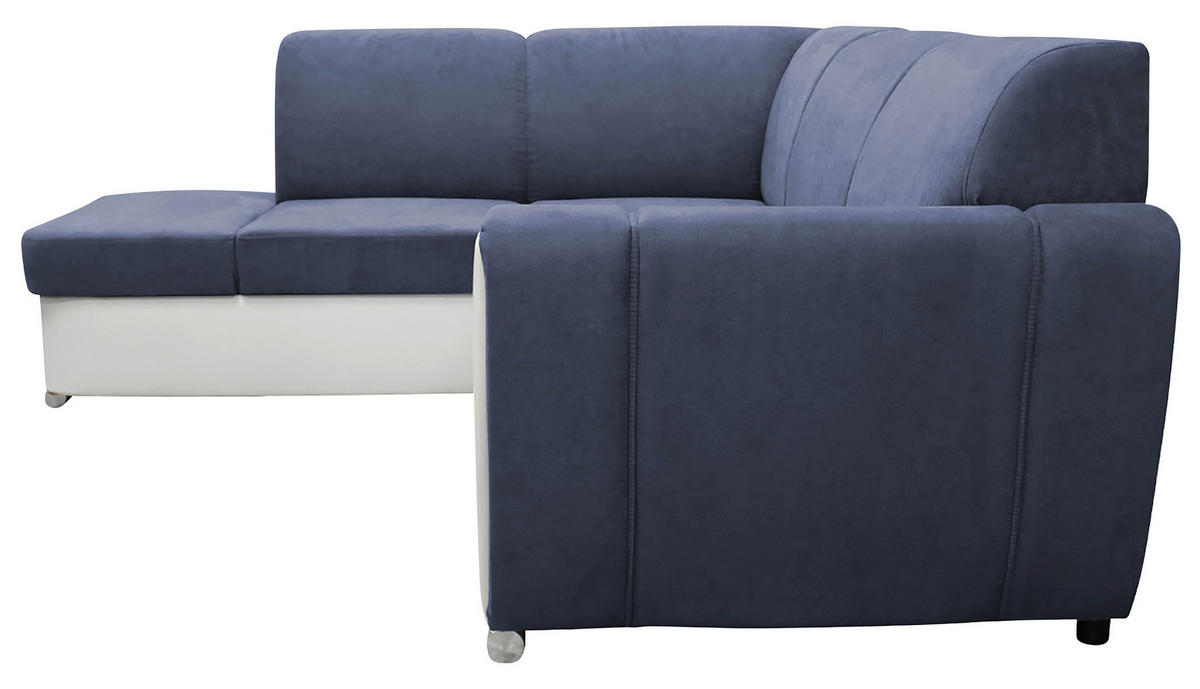 ECKSOFA in Velours Blau, Weiß  196/255 cm  - Blau/Silberfarben, Design, Kunststoff/Textil (196/255cm) - MID.YOU