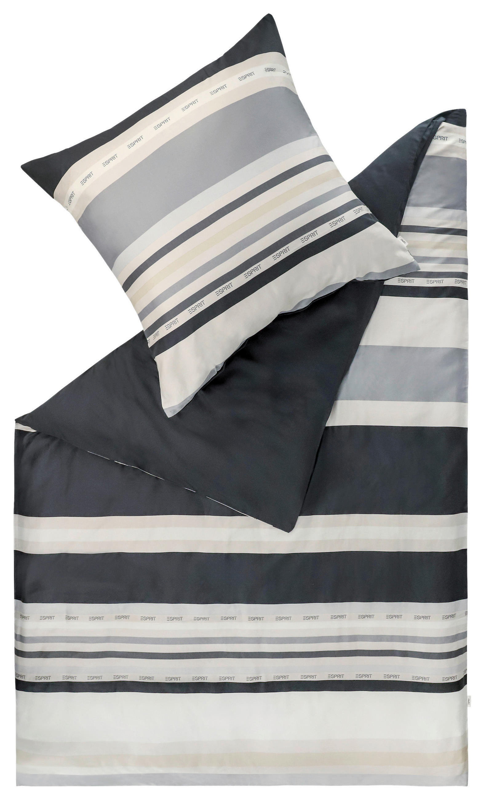 WENDEBETTWÄSCHE E-Logo Stripe grey Satin 155/220 cm  - Grau, Design, Textil (155/220cm) - Esprit