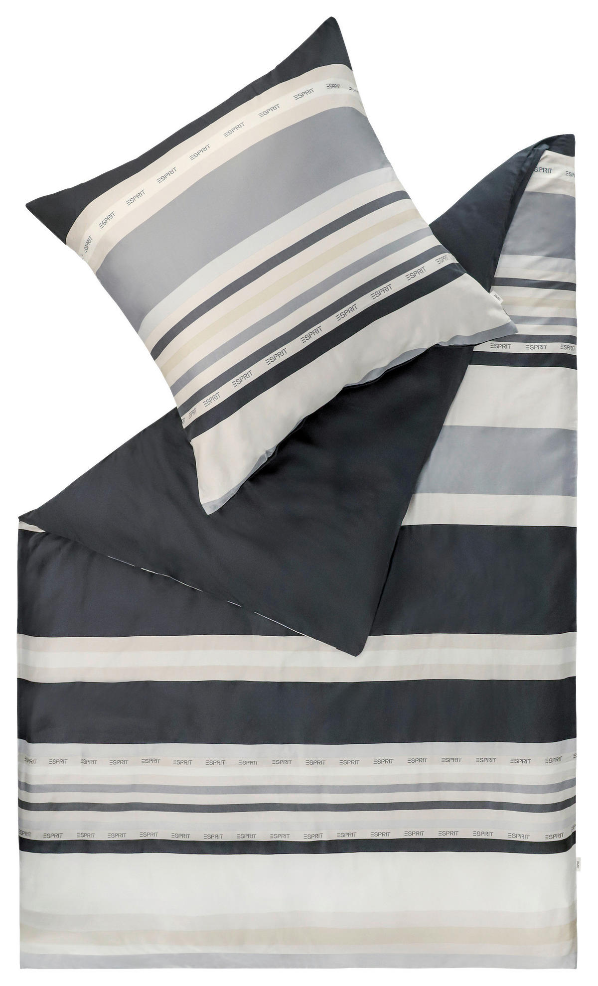 WENDEBETTWÄSCHE E-Logo Stripe grey Satin 155/220 cm  - Grau, Design, Textil (155/220cm) - Esprit