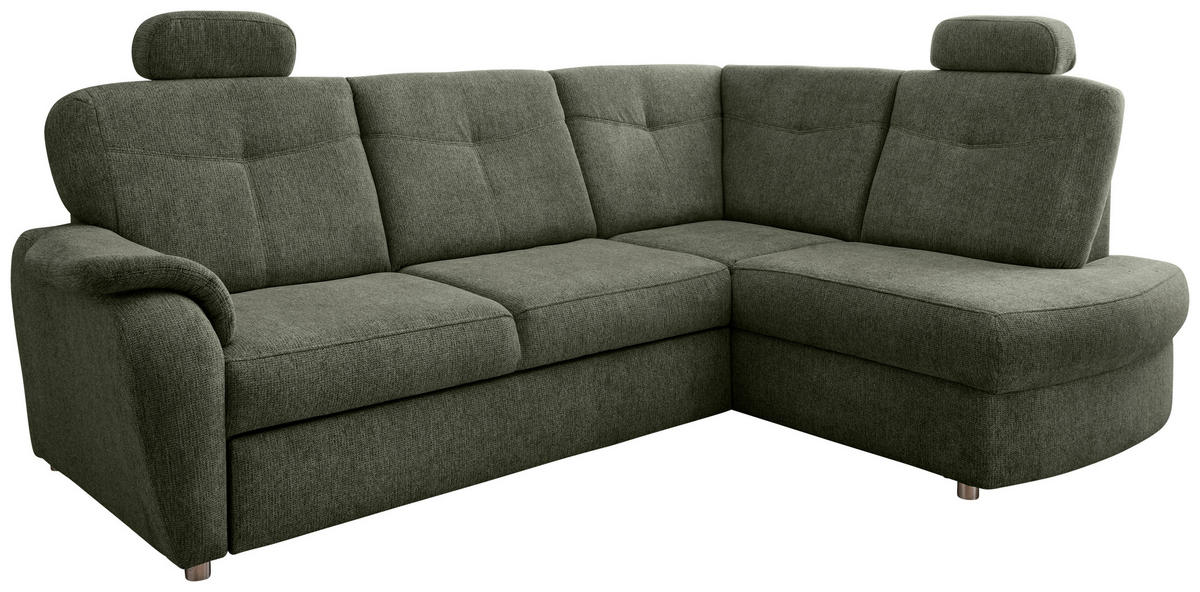 ECKSCHLAFSOFA in Chenille Dunkelgrün  - Chromfarben/Dunkelgrün, Modern, Kunststoff/Textil (264/180cm) - Livetastic