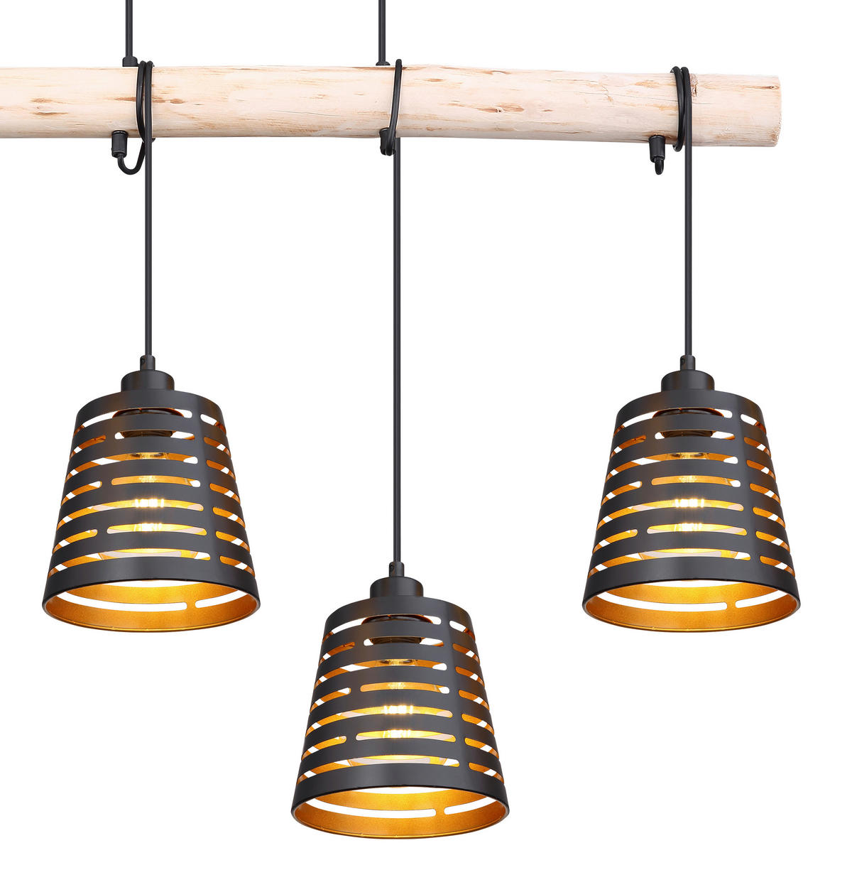 HÄNGELEUCHTE Ablona 85/17/120 cm   - Goldfarben/Schwarz, Natur, Holz/Metall (85/17/120cm) - Globo
