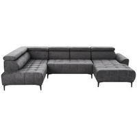 WOHNLANDSCHAFT Graphitfarben Velours  - Schwarz/Graphitfarben, Design, Textil/Metall (191/340/172cm) - Stylife
