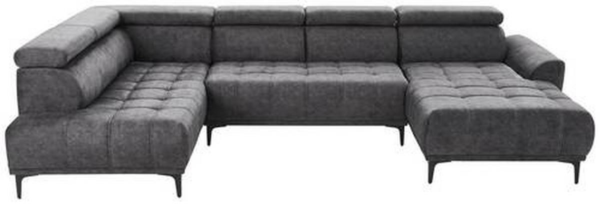 WOHNLANDSCHAFT Graphitfarben Velours  - Schwarz/Graphitfarben, Design, Textil/Metall (191/340/172cm) - Stylife