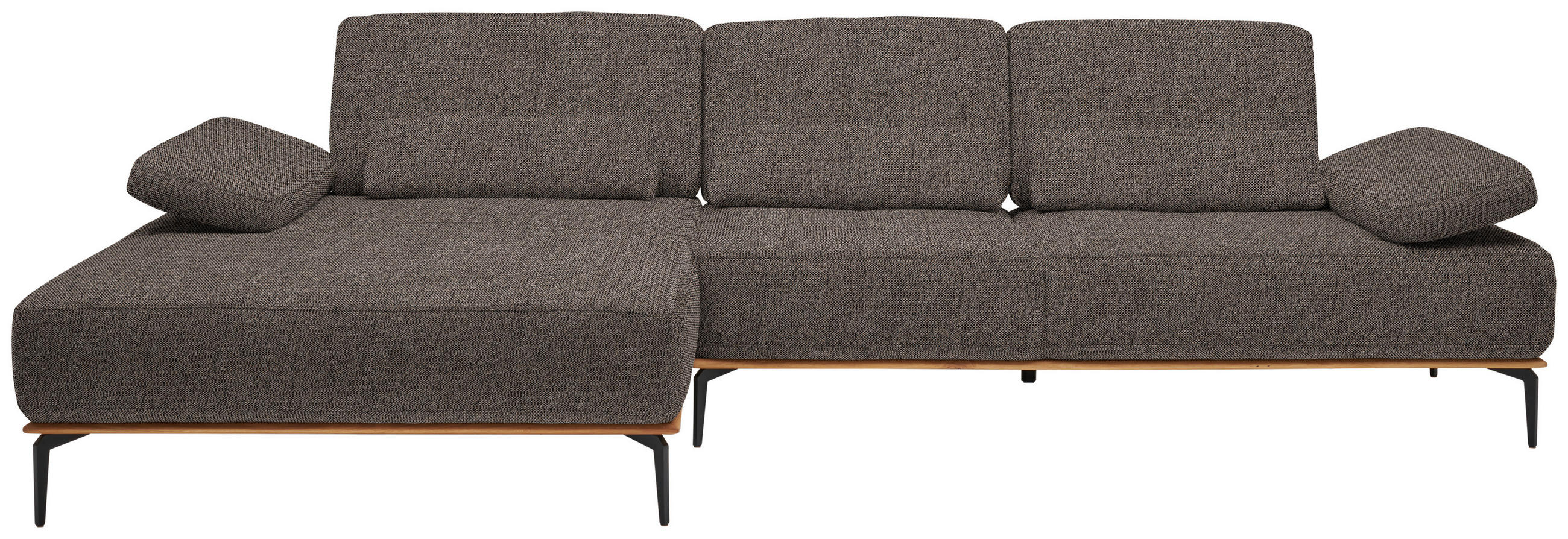 ECKSOFA in Flachgewebe Graubraun  - Graubraun/Schwarz, Natur, Holz/Textil (176/314cm) - Valnatura