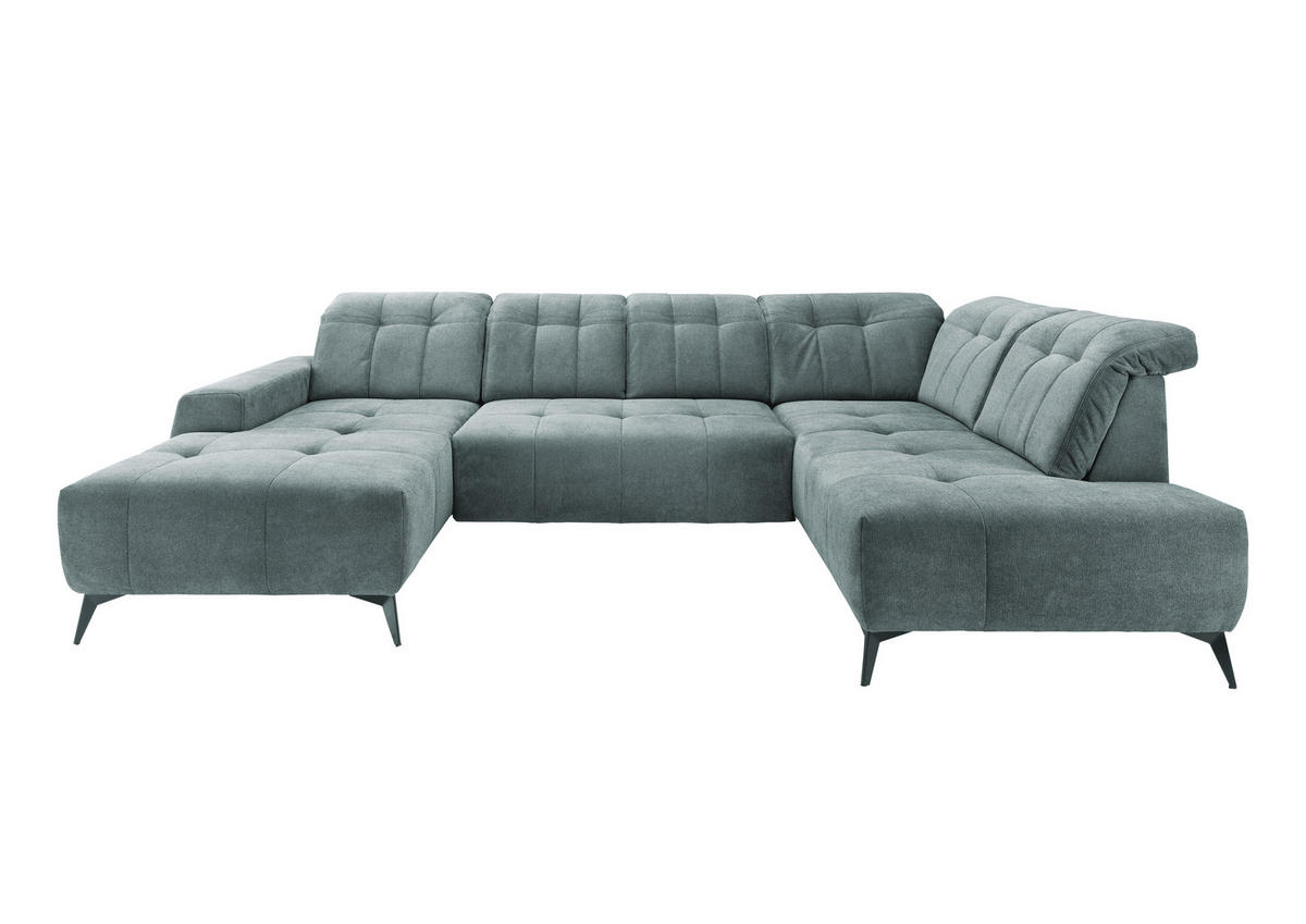 WOHNLANDSCHAFT SANO in Chenille Mintgrau  - Mintgrau/Schwarz, MODERN, Textil/Metall (200/337/180cm) - Livetastic