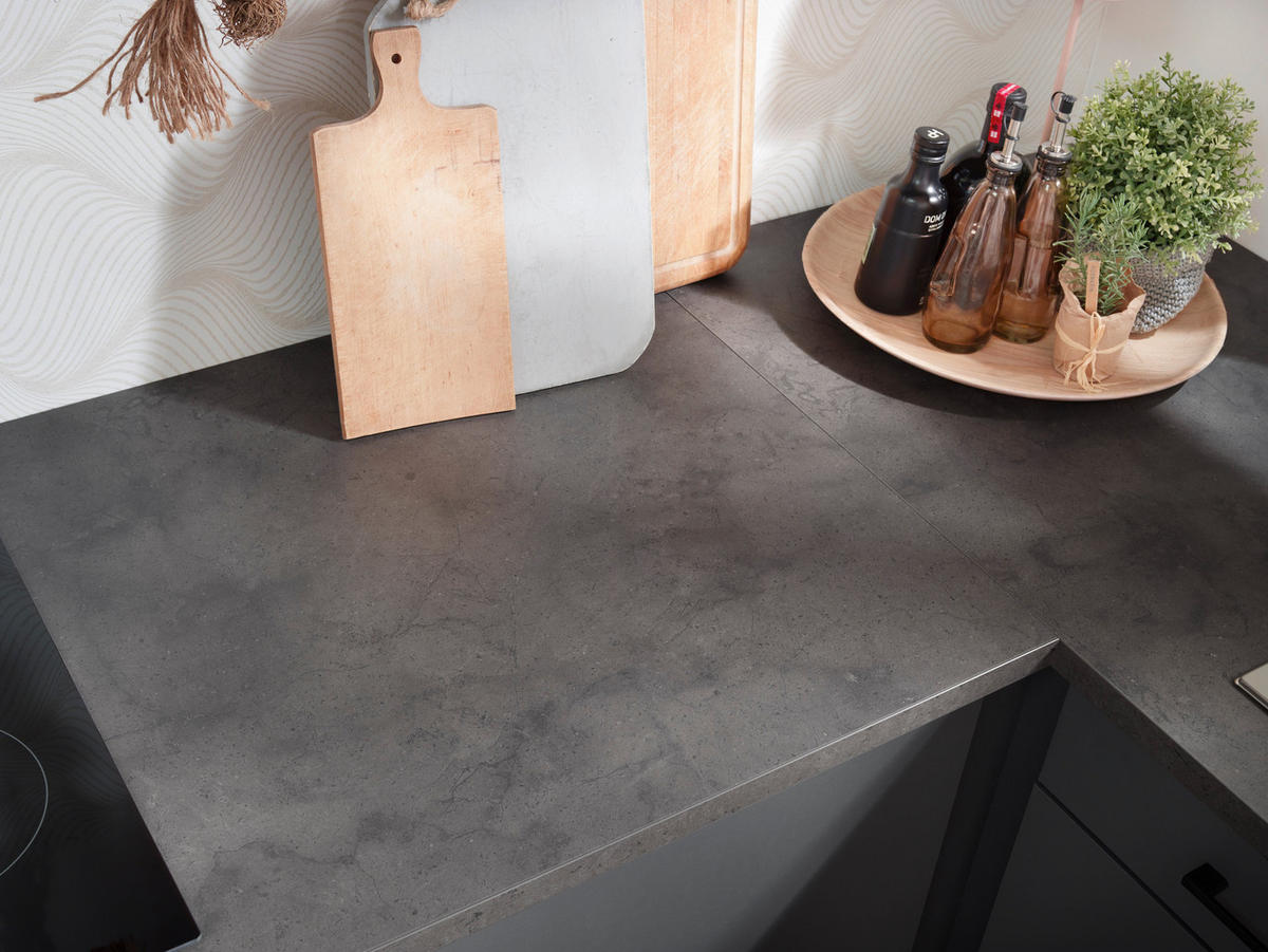 ECKKÜCHE - Dunkelgrau/Schwarz, Design, Holzwerkstoff/Metall (340/172cm) - Respekta