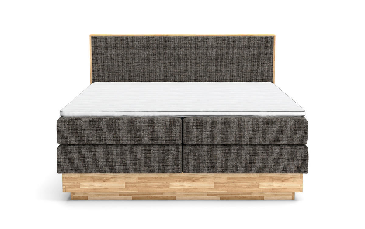 BOXSPRINGBETT 160/200 cm,  in Braun, Eichefarben, Matratze, gepolstertes Kopfteil, Bettkasten, Topper, H2 + H2 = mittel  - Eichefarben/Schwarz, MODERN, Holz/Kunststoff (160/200cm) - Livetastic