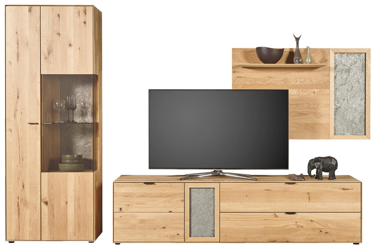WOHNWAND  in Wildeiche 322,4/205,5/45,2 cm  - Wildeiche/Schwarz, Natur, Glas/Holz (322,4/205,5/45,2cm) - Valnatura