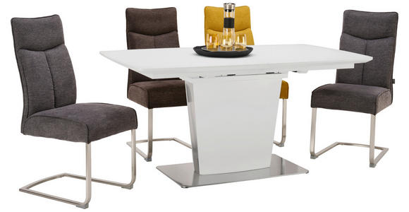 ESSTISCH in Metall, Glas, Holzwerkstoff 160-210/90/76 cm - Edelstahlfarben/Weiß, Design, Glas/Holzwerkstoff (160-210/90/76cm) - Novel