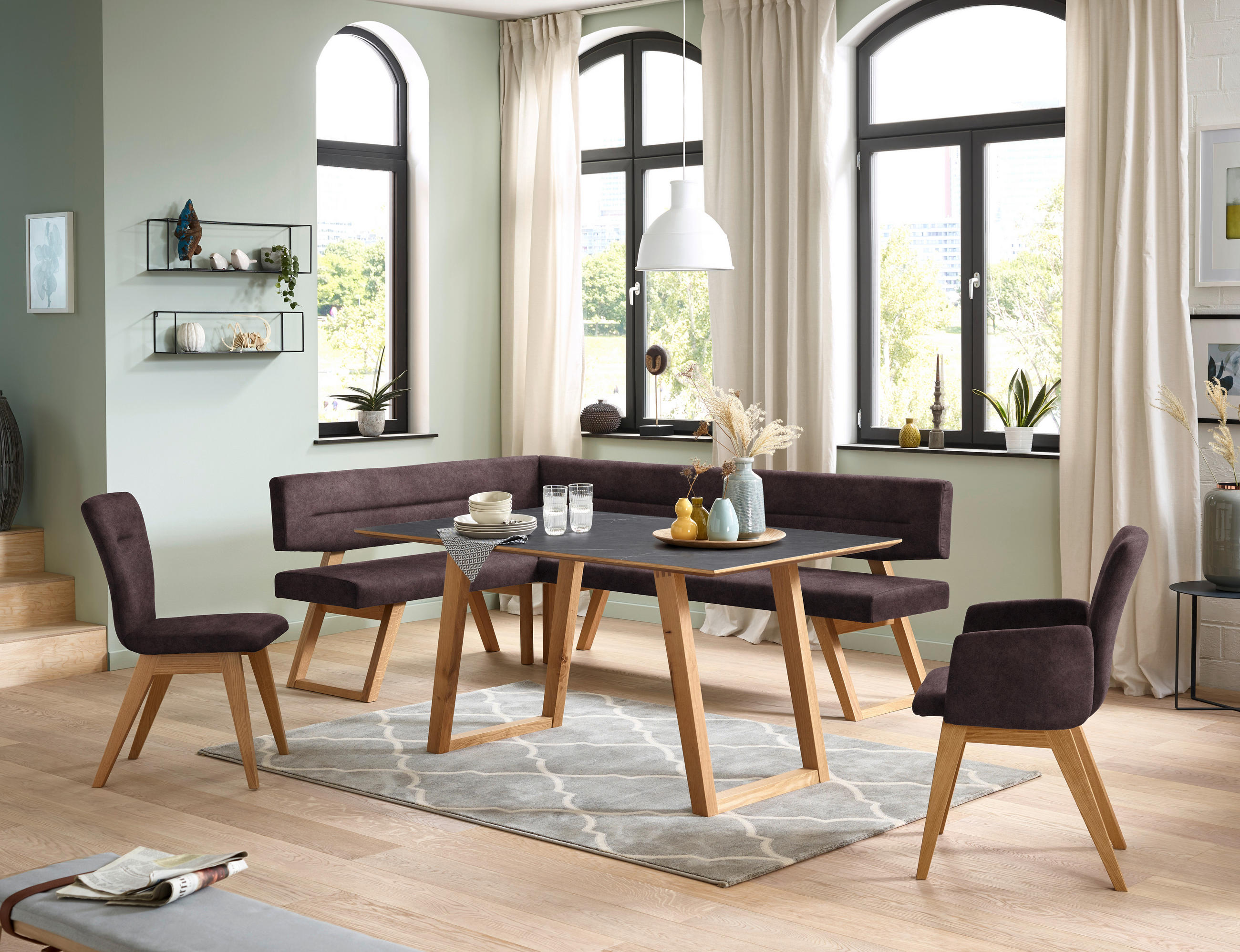 ECKBANK 155/195 cm  in Dunkelbraun  - Eichefarben/Dunkelbraun, KONVENTIONELL, Holz/Textil (155/195cm) - Dieter Knoll