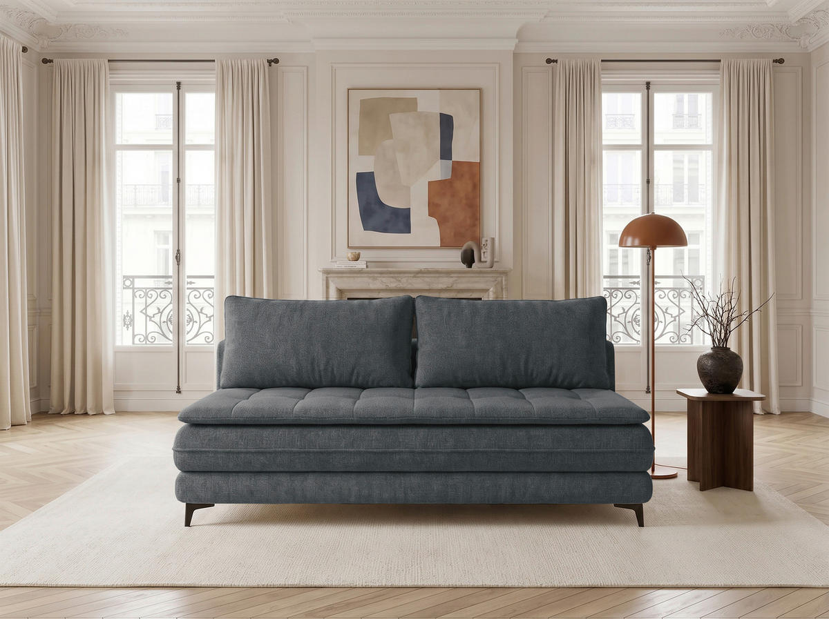 SCHLAFSOFA Chenille Grau  inkl. Bettkasten, Schlaffunktion, Topper  - Schwarz/Grau, Design, Textil/Metall (200/95/92cm) - Stylife