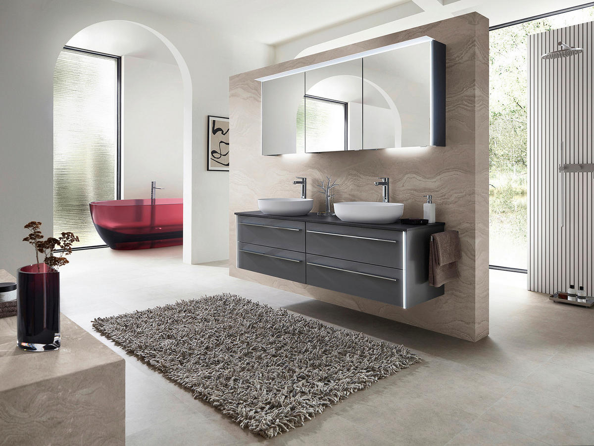 WASCHTISCHKOMBI 174 cm  - Chromfarben/Dunkelgrau, Design, Glas/Holzwerkstoff (174cm) - Leonardo Living