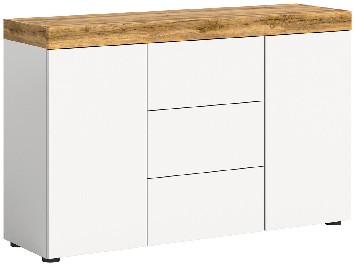 KOMODA, hrast wotan, bela  - hrast wotan/bela, Design, leseni material (125/80/37cm) - MID.YOU