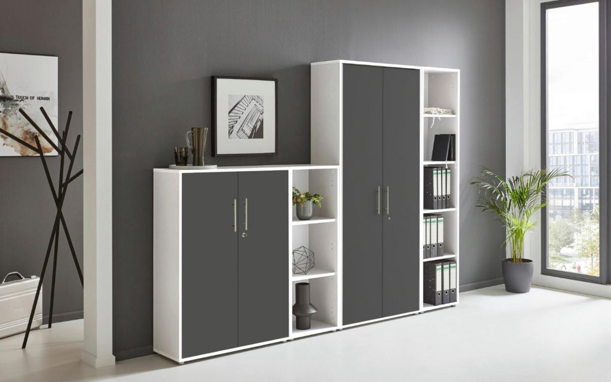 AKTENSCHRANK Anthrazit, Weiß  - Anthrazit/Weiß, MODERN, Holzwerkstoff (128,5/185,6/33cm) - MID.YOU