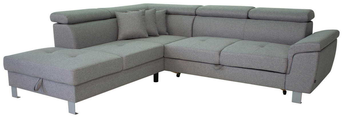 ECKSOFA in Webstoff Hellgrau  - Silberfarben/Hellgrau, Design, Textil/Metall (226/257cm) - Xora