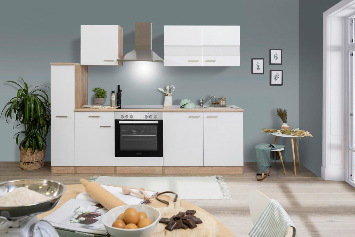 KÜCHENBLOCK 240 cm   in Weiß  - Edelstahlfarben/Eichefarben, Basics, Holzwerkstoff/Metall (240cm) - Respekta