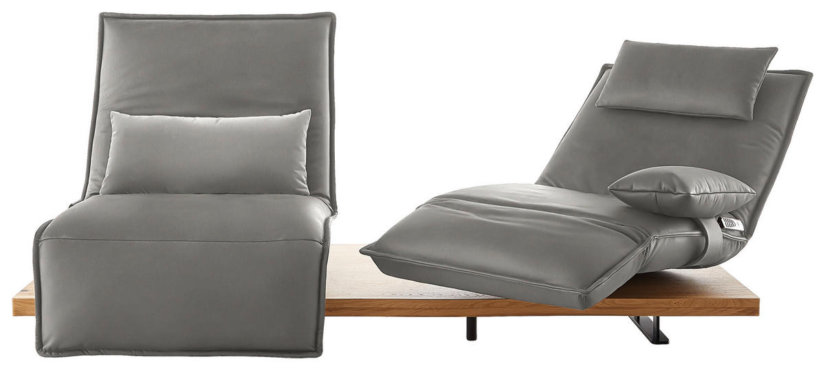 2-SITZER-SOFA in Echtleder Hellgrau  - Eichefarben/Hellgrau, Natur, Leder/Holz (240/63/115cm) - Koinor